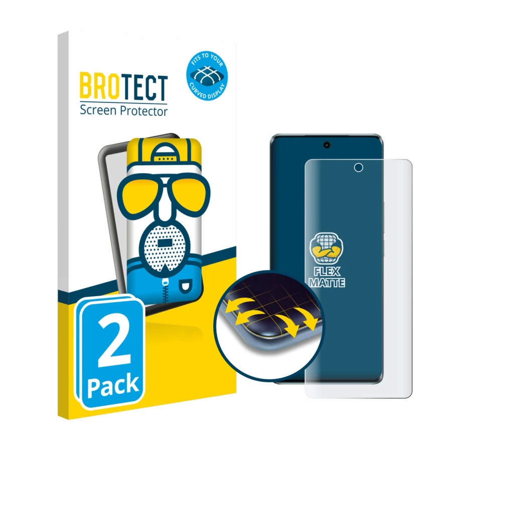 Vorderseite einer Produktverpackung mit dem Markenlogo BROTECT. Daneben ist das Gerät Vivo V30 Pro mit dem zugehörigen Display