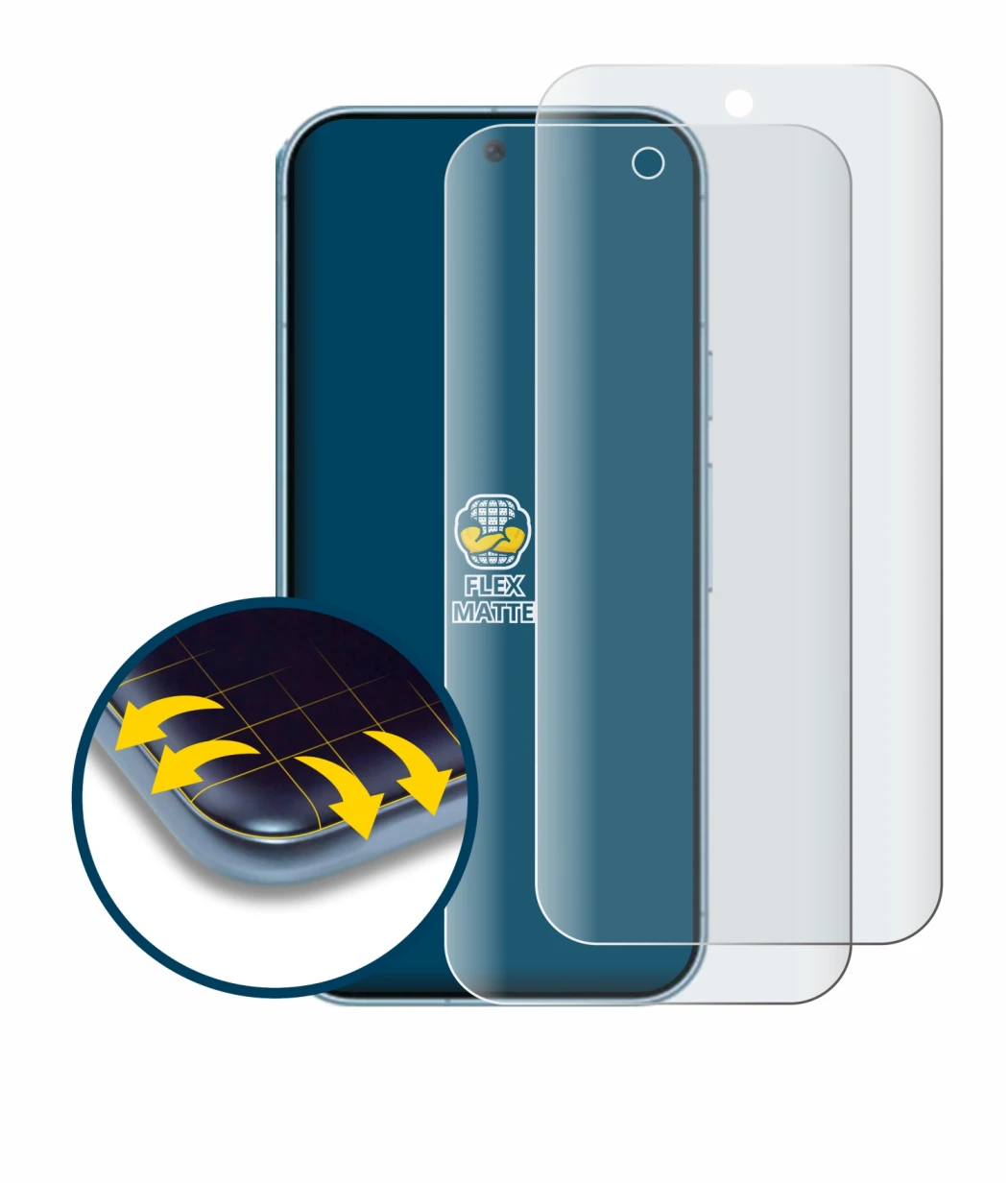 Abbildung des Geräts Google Pixel 9 mit einer Vielzahl des Displayschutzes.