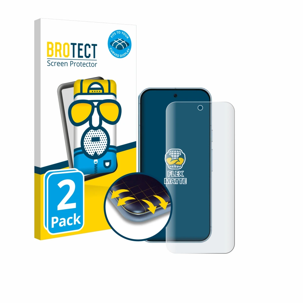 Vorderseite einer Produktverpackung mit dem Markenlogo BROTECT. Daneben ist das Gerät Google Pixel 9 Pro XL mit dem zugehörige