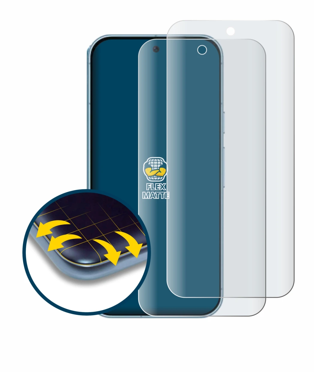 Abbildung des Geräts Google Pixel 9 Pro XL mit einer Vielzahl des Displayschutzes.