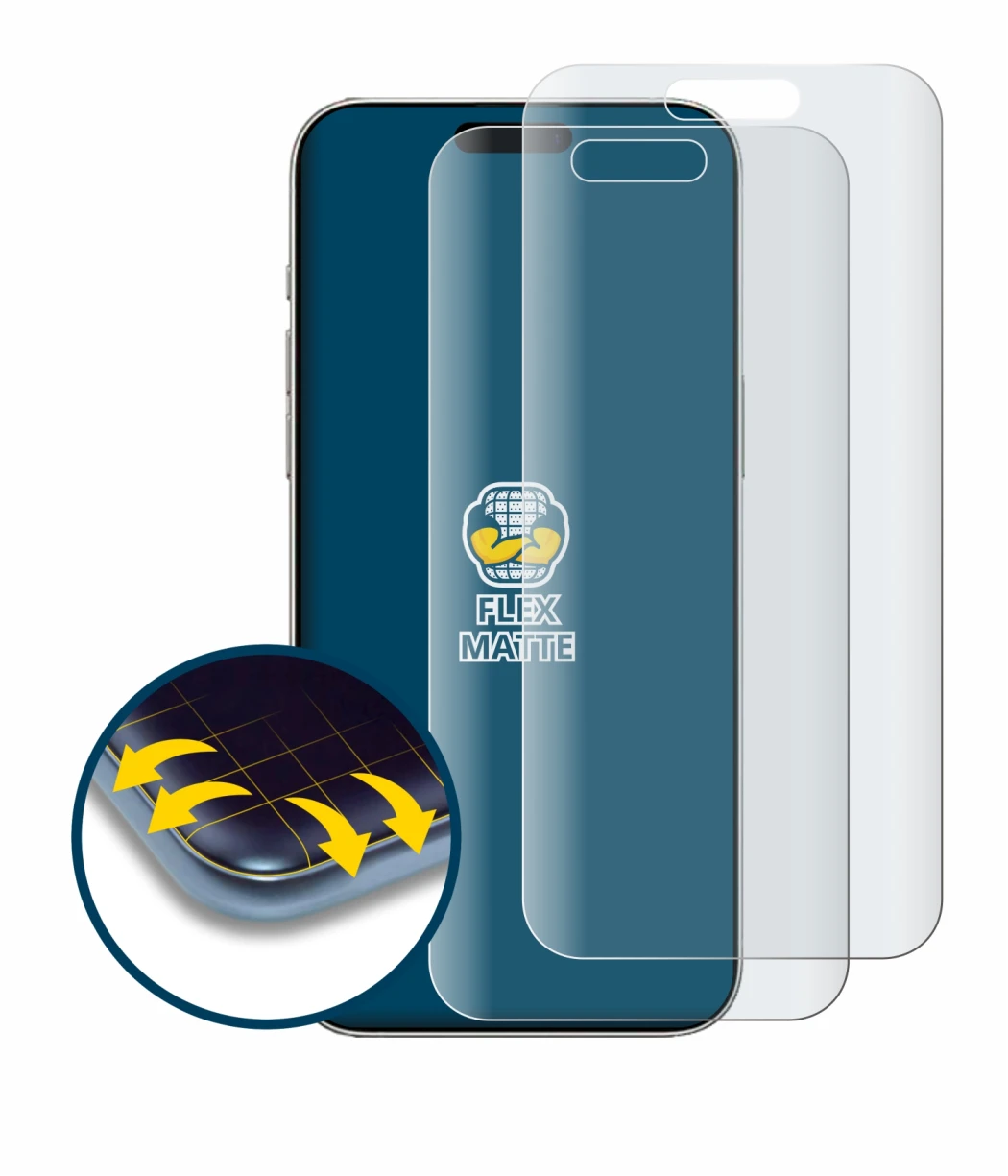 Abbildung des Geräts Apple iPhone 16 mit einer Vielzahl des Displayschutzes.