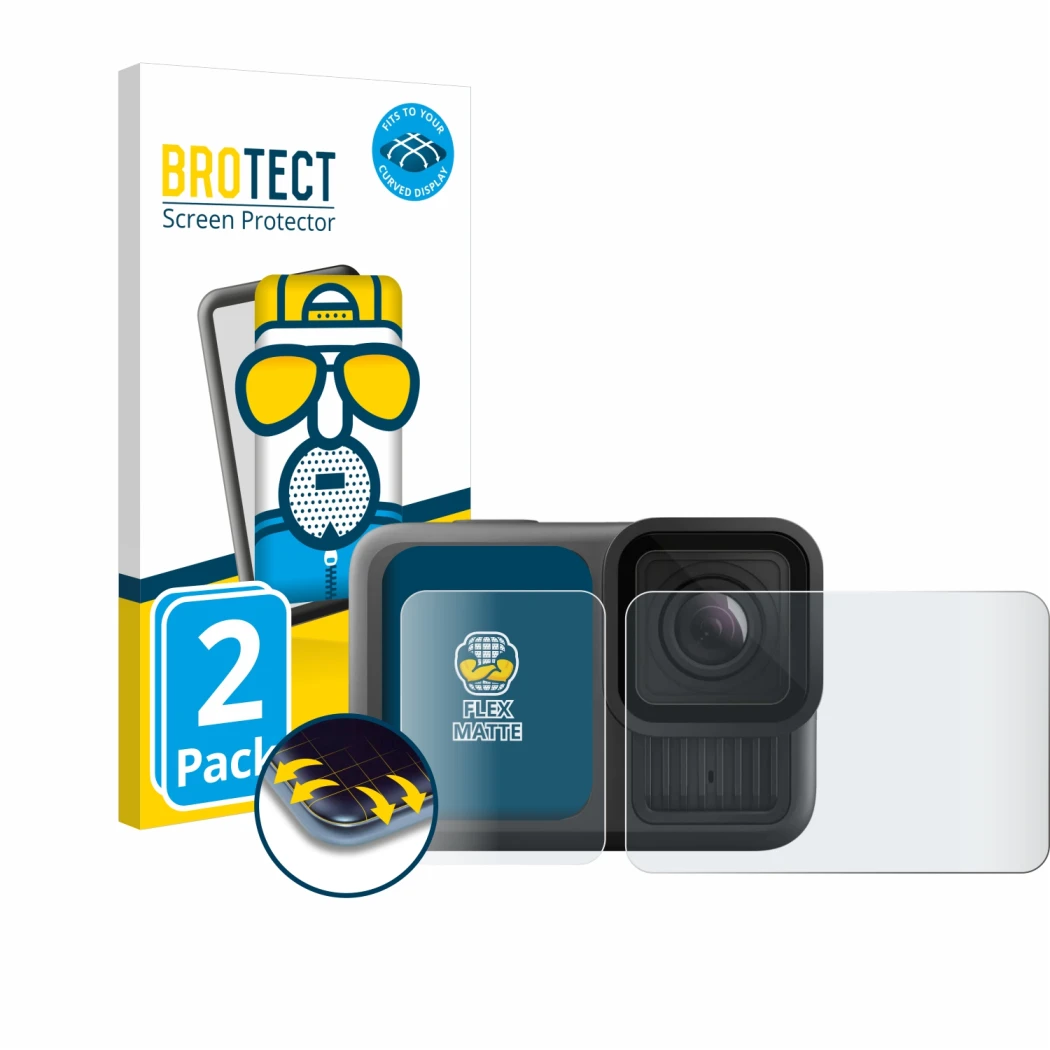 Vorderseite einer Produktverpackung mit dem Markenlogo BROTECT. Daneben ist das Gerät GoPro Hero 13 Black mit dem zugehörigen