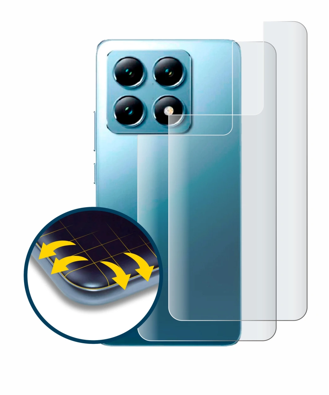 Abbildung des Geräts Xiaomi 14T (Rückseite) mit einer Vielzahl des Displayschutzes.