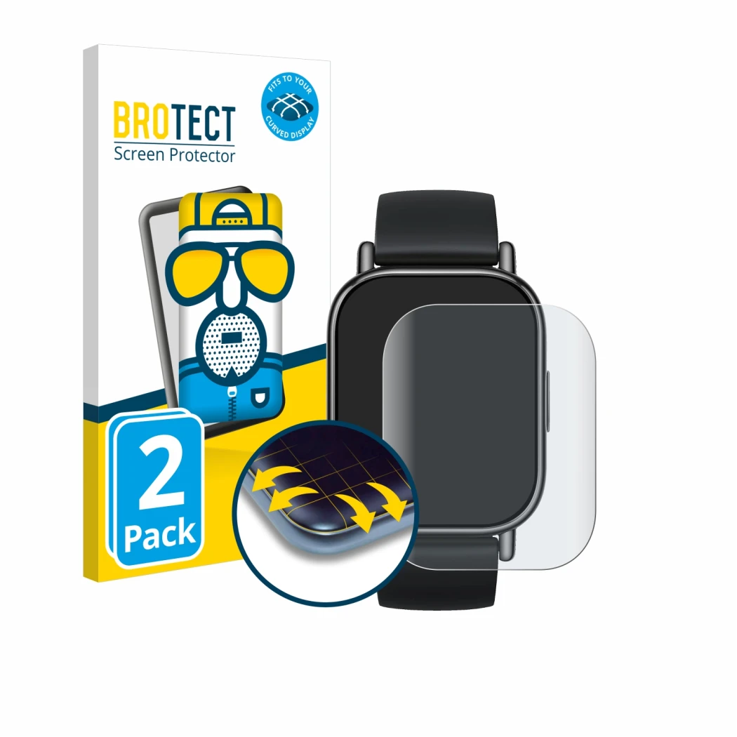 Vorderseite einer Produktverpackung mit dem Markenlogo BROTECT. Daneben ist das Gerät Xiaomi Redmi Watch 5 Lite mit dem zugehö