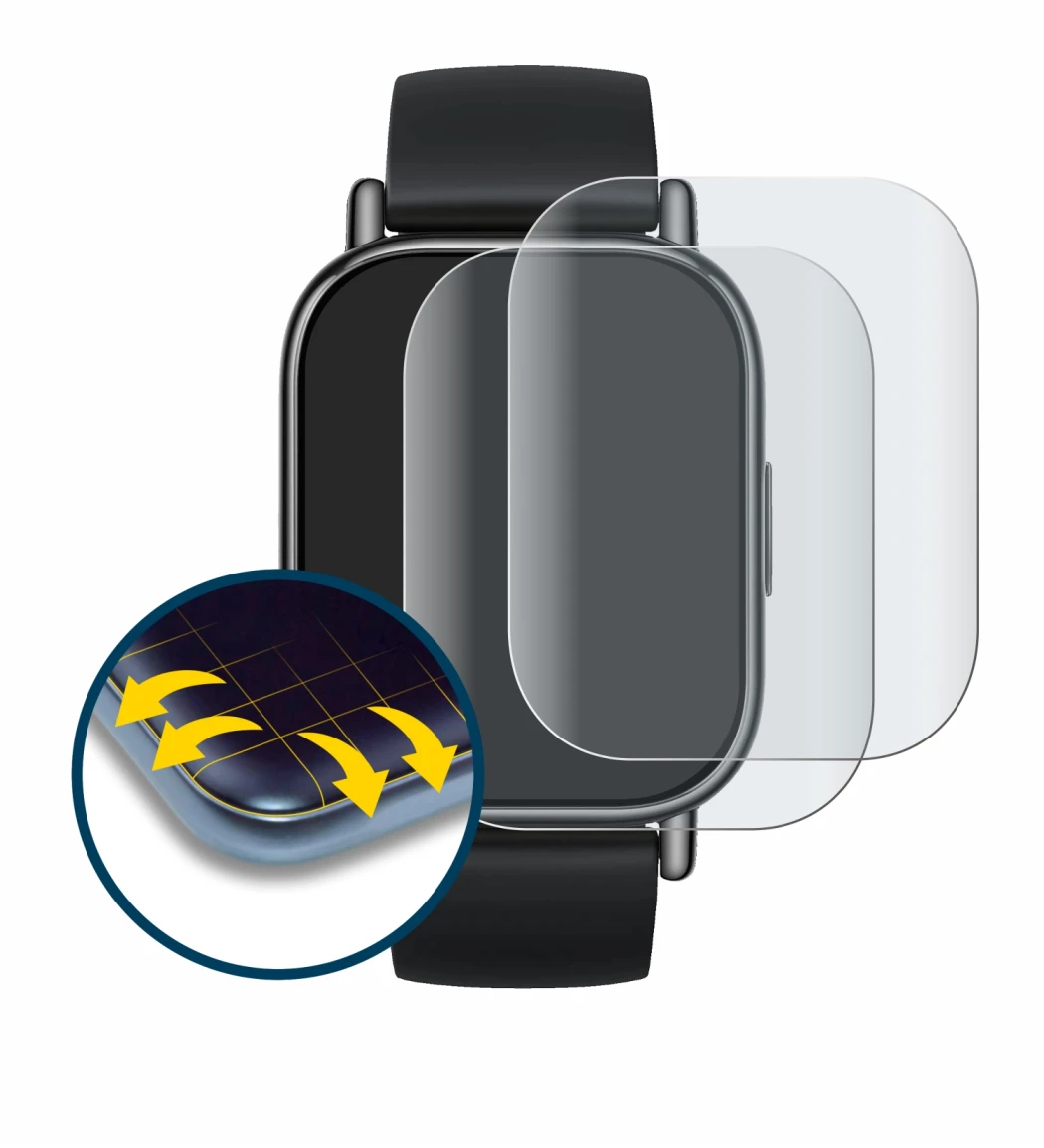 Abbildung des Geräts Xiaomi Redmi Watch 5 Lite mit einer Vielzahl des Displayschutzes.