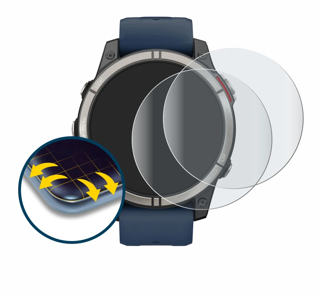 Abbildung des Geräts Garmin quatix 7 Pro mit einer Vielzahl des Displayschutzes.