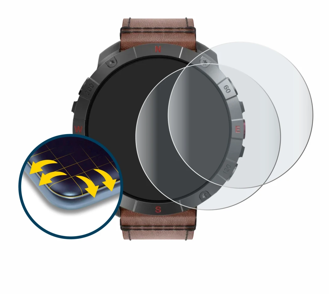 Abbildung des Geräts Polar Grit X2 Pro Titan mit einer Vielzahl des Displayschutzes.