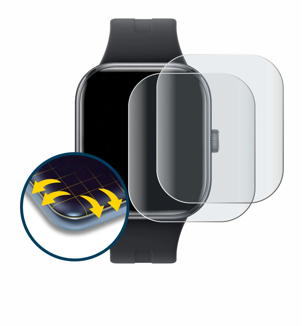 Abbildung des Geräts Xiaomi Redmi Watch 5 mit einer Vielzahl des Displayschutzes.