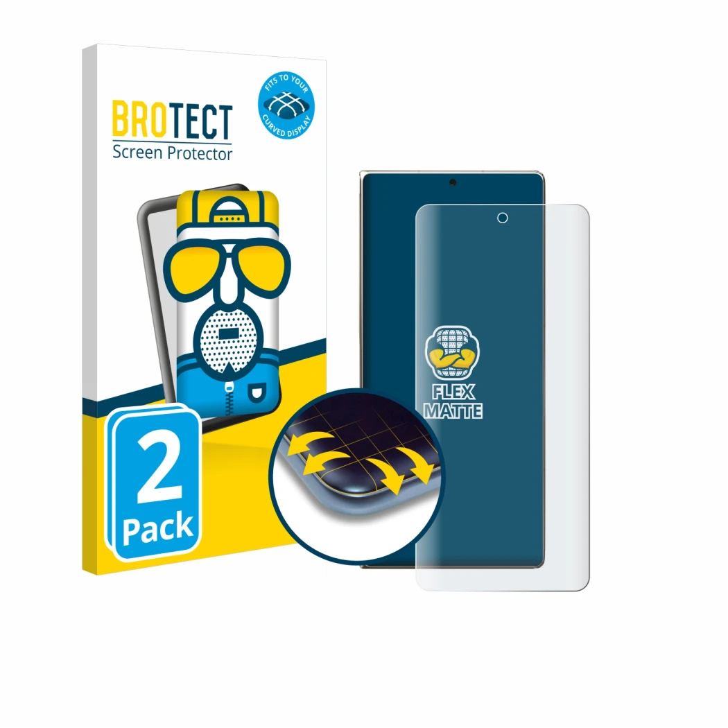 Vorderseite einer Produktverpackung mit dem Markenlogo BROTECT. Daneben ist das Gerät Huawei Mate X6 mit dem zugehörigen Displ