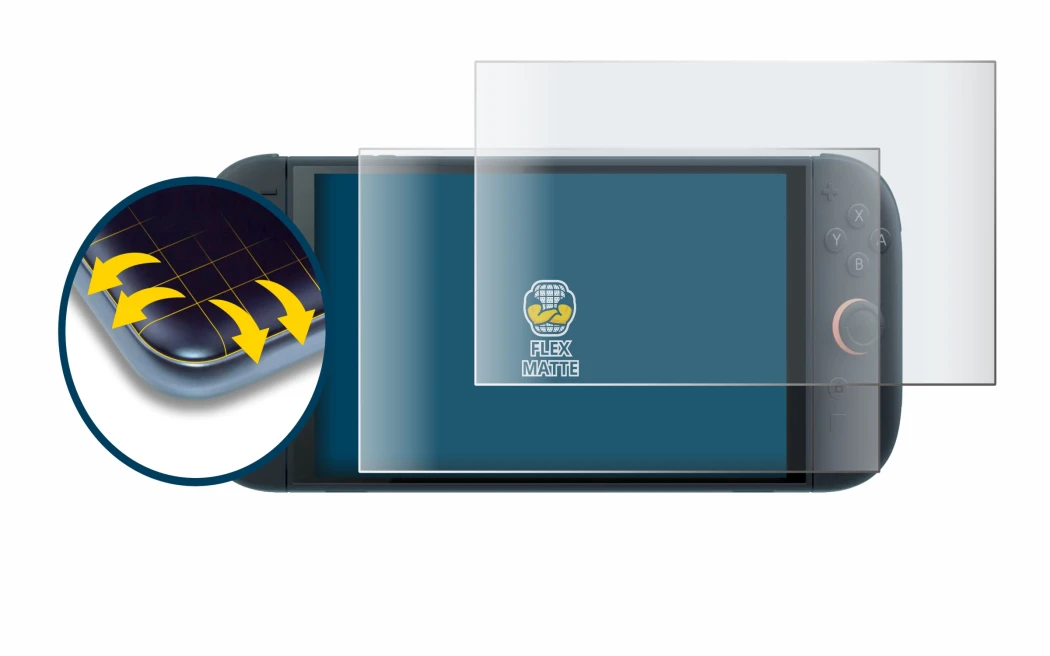 Abbildung des Geräts Nintendo Switch 2 mit einer Vielzahl des Displayschutzes.