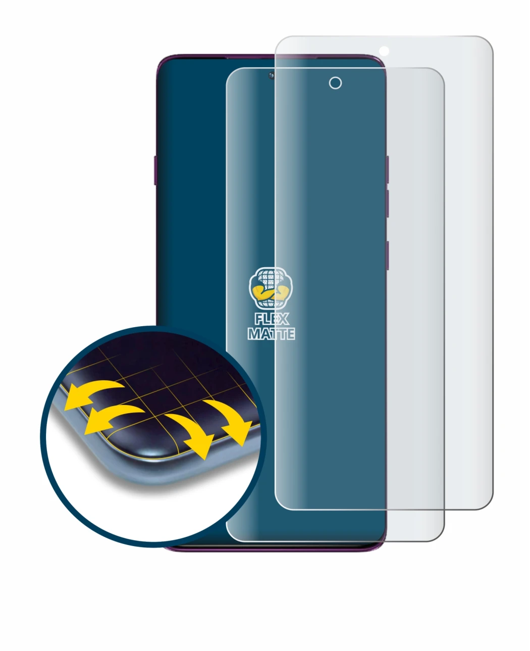 Abbildung des Geräts Motorola Edge 60 Pro mit einer Vielzahl des Displayschutzes.