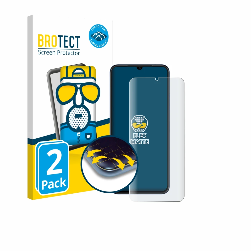 Vorderseite einer Produktverpackung mit dem Markenlogo BROTECT. Daneben ist das Gerät Huawei Nova Y61 mit dem zugehörigen Disp