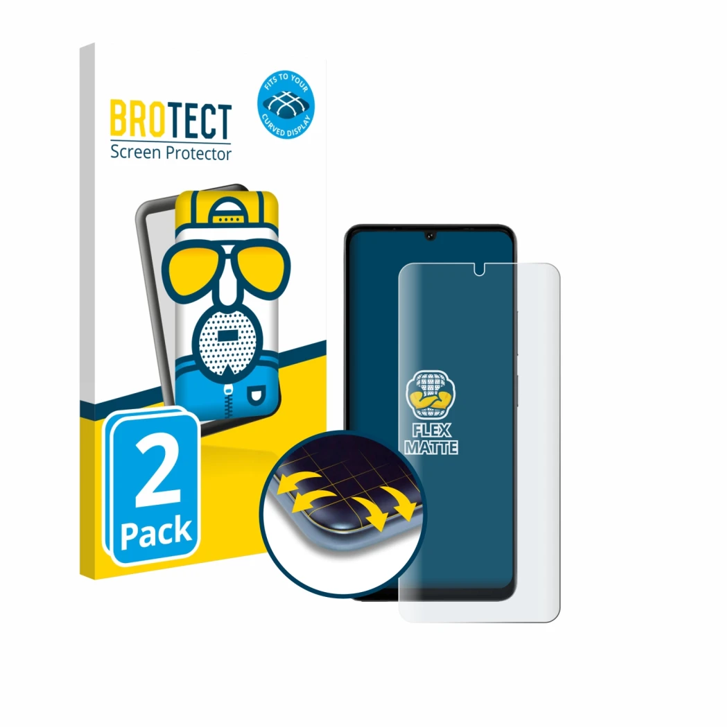 Vorderseite einer Produktverpackung mit dem Markenlogo BROTECT. Daneben ist das Gerät Doogee Note 59 Pro Plus mit dem zugehöri