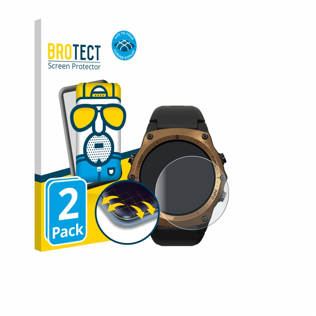 Vorderseite einer Produktverpackung mit dem Markenlogo BROTECT. Daneben ist das Gerät Shearwater Teric dive computer mit dem z