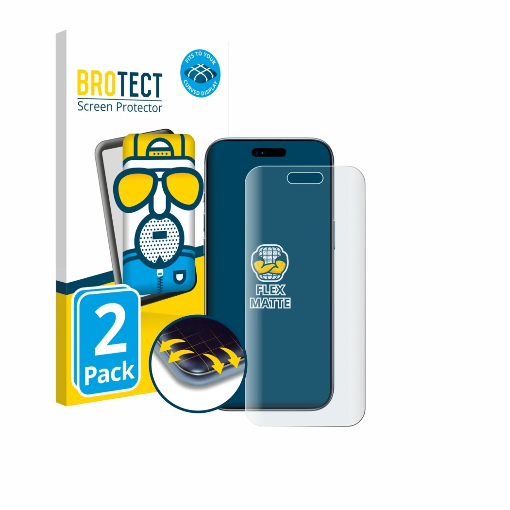 Vorderseite einer Produktverpackung mit dem Markenlogo BROTECT. Daneben ist das Gerät Apple iPhone Air mit dem zugehörigen Dis