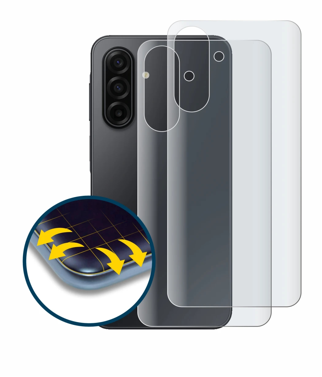 Abbildung des Geräts Samsung Galaxy A17 5G (Rückseite) mit einer Vielzahl des Displayschutzes.