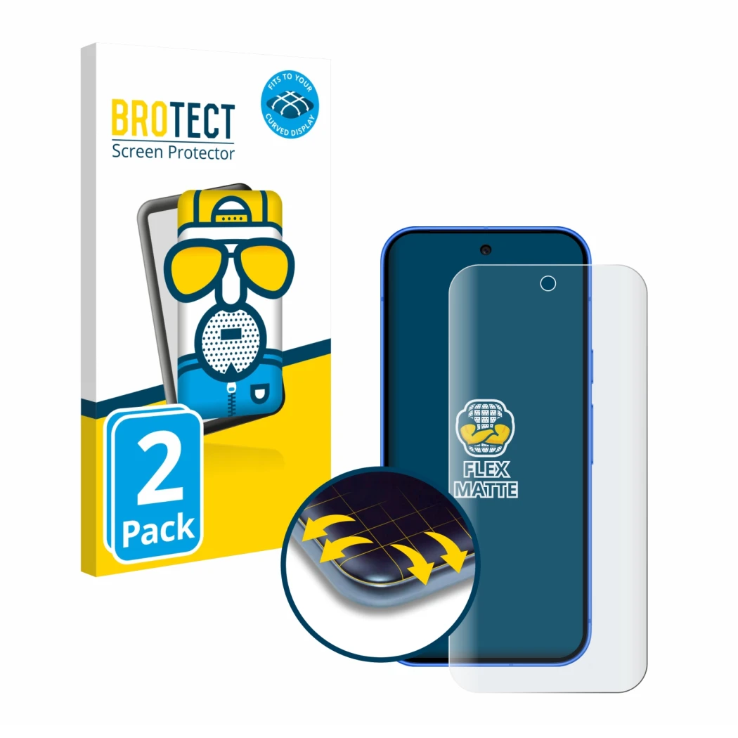 Vorderseite einer Produktverpackung mit dem Markenlogo BROTECT. Daneben ist das Gerät Google Pixel 10 mit dem zugehörigen Disp