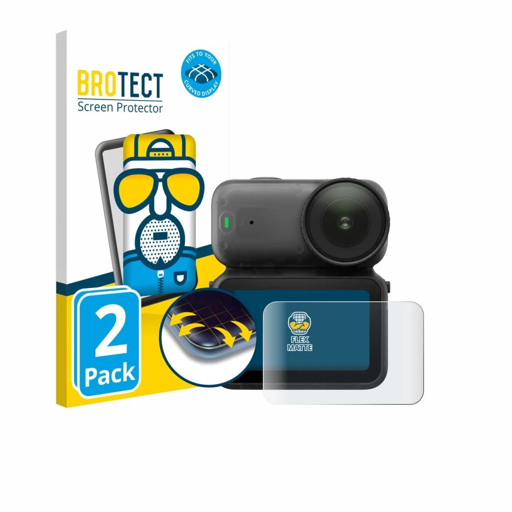 Vorderseite einer Produktverpackung mit dem Markenlogo BROTECT. Daneben ist das Gerät DJI Osmo Nano mit dem zugehörigen Displa