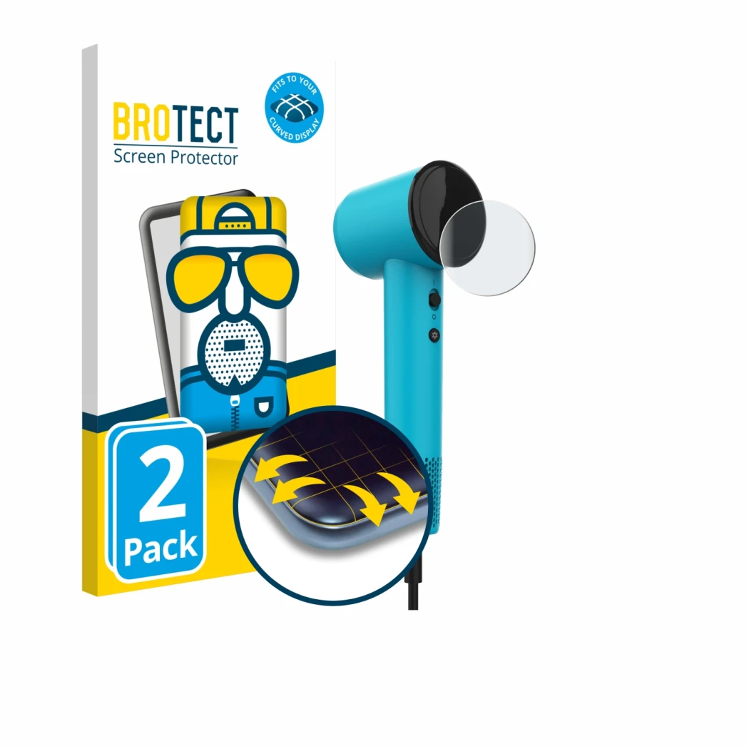 Vorderseite einer Produktverpackung mit dem Markenlogo BROTECT. Daneben ist das Gerät Cecotec DryNova mit dem zugehörigen Disp