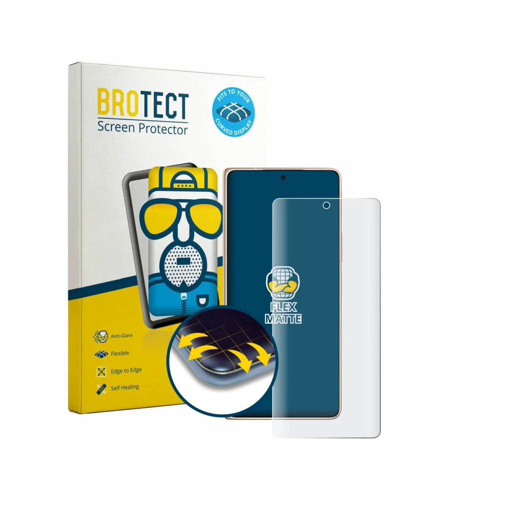 Vorderseite einer Produktverpackung mit dem Markenlogo BROTECT. Daneben ist das Gerät Honor Magic V6 mit dem zugehörigen Displ