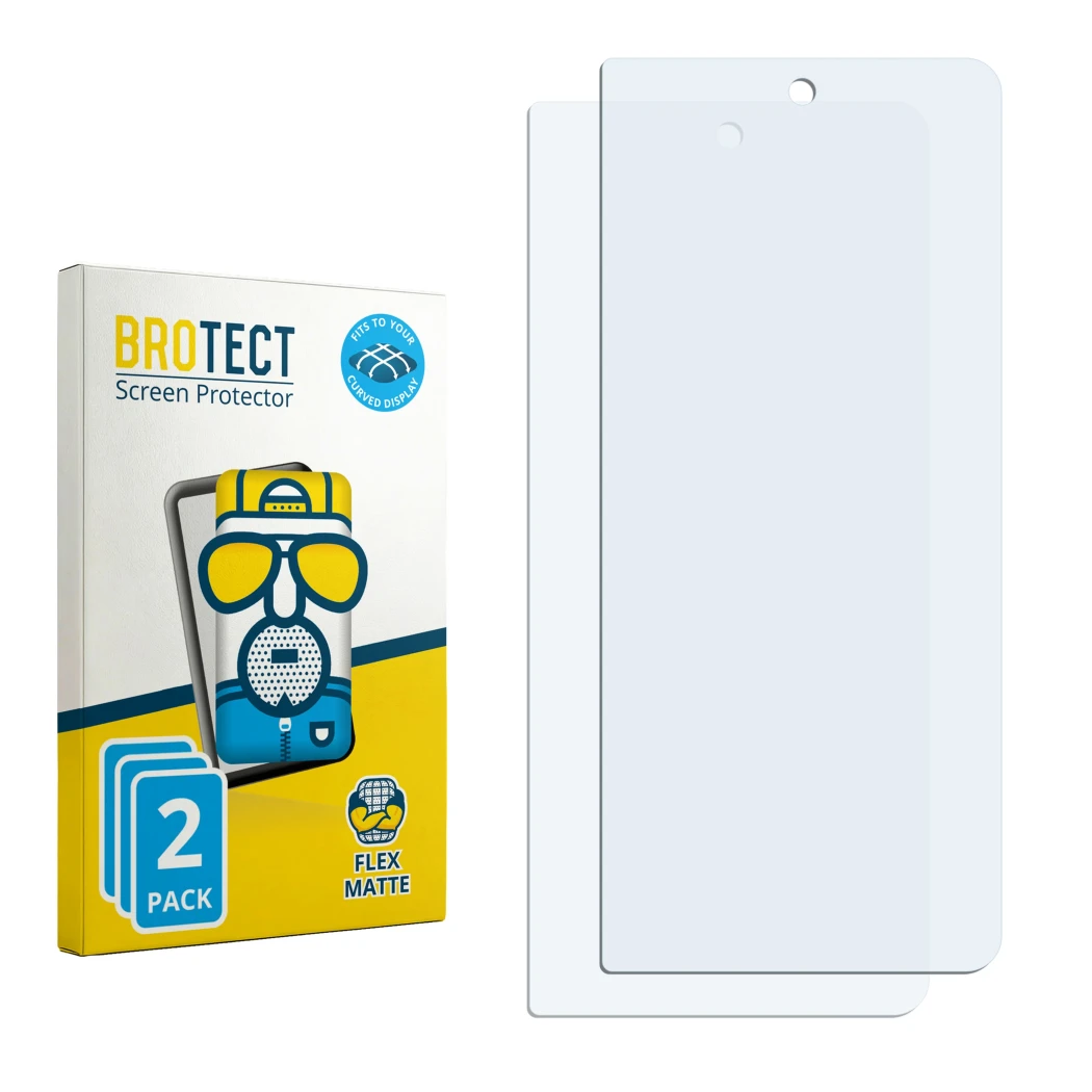 Vorderseite einer Produktverpackung mit dem Markenlogo BROTECT. Daneben ist der zugehörige Displayschutz.