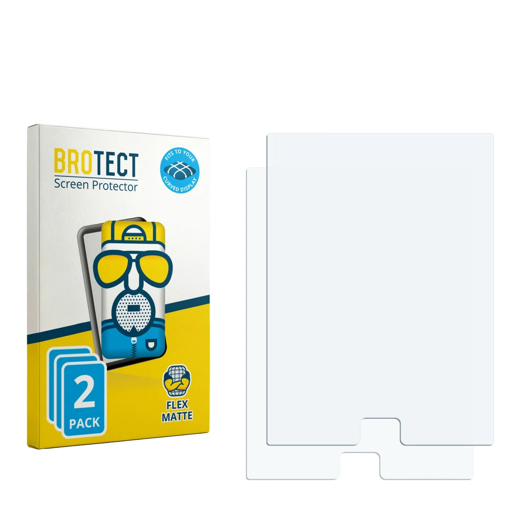 Vorderseite einer Produktverpackung mit dem Markenlogo BROTECT. Daneben ist der zugehörige Displayschutz.