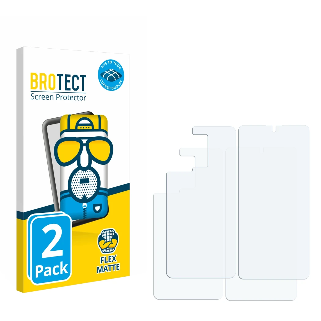 Vorderseite einer Produktverpackung mit dem Markenlogo BROTECT. Daneben ist der zugehörige Displayschutz.