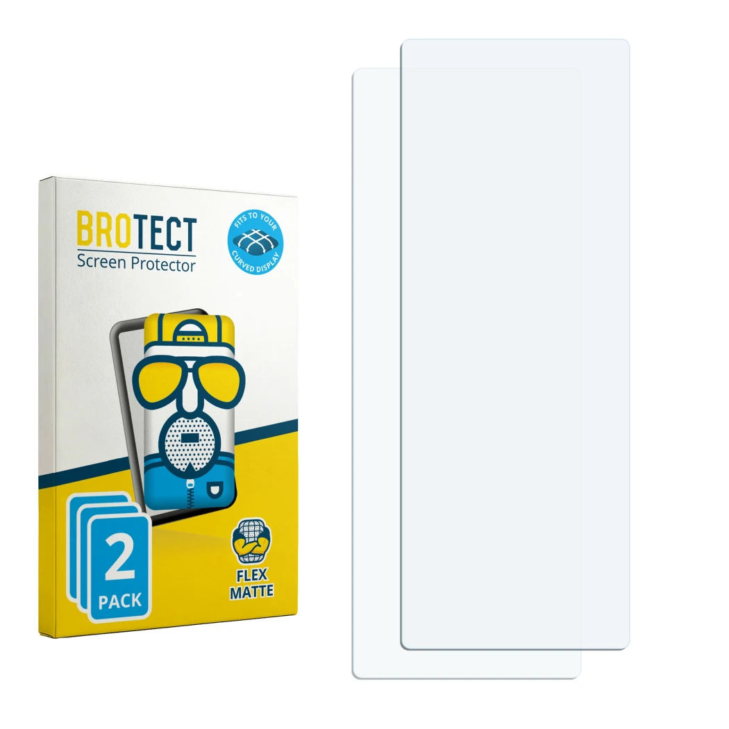 Vorderseite einer Produktverpackung mit dem Markenlogo BROTECT. Daneben ist der zugehörige Displayschutz.