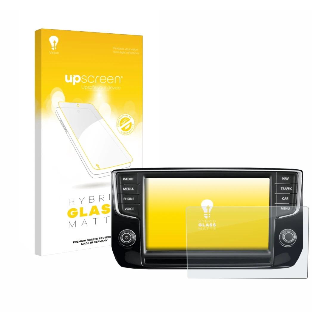 Vorderseite einer Produktverpackung mit dem Markenlogo upscreen. Daneben ist das Gerät Volkswagen Passat 2015 Discover Pro 8