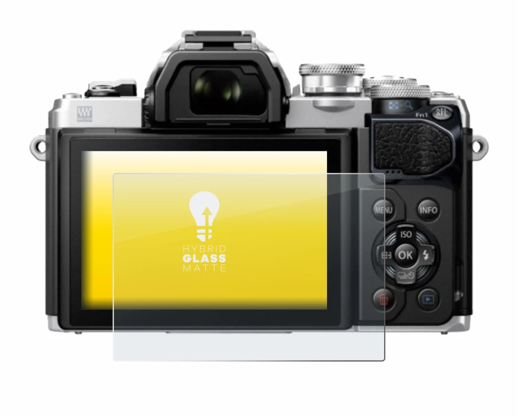 Abbildung des Geräts Olympus OM-D E-M10 Mark III mit einer Vielzahl des Displayschutzes.