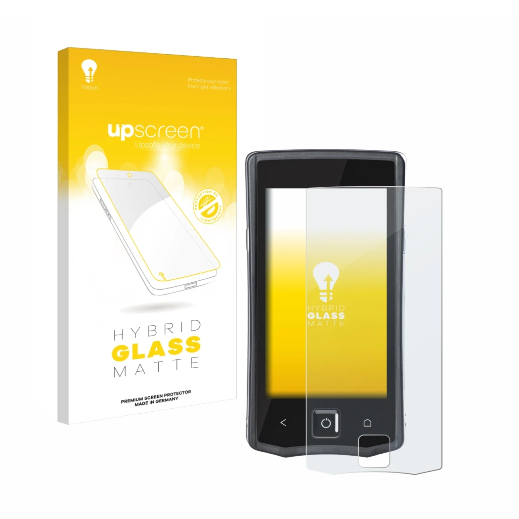 Vorderseite einer Produktverpackung mit dem Markenlogo upscreen. Daneben ist das Gerät Orderman 7 mit dem zugehörigen Displays