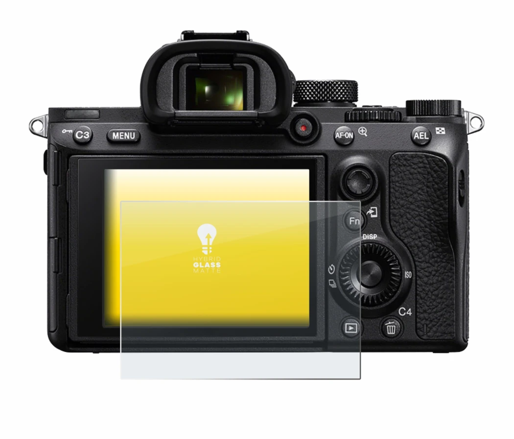 Abbildung des Geräts Sony Alpha 7 III (ILCE-7M3) mit einer Vielzahl des Displayschutzes.