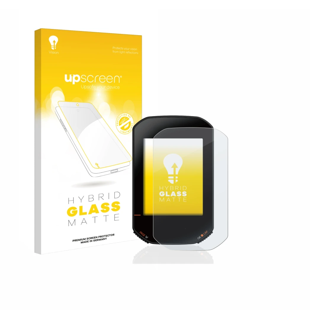 Vorderseite einer Produktverpackung mit dem Markenlogo upscreen. Daneben ist das Gerät Bryton Rider 420 mit dem zugehörigen Di