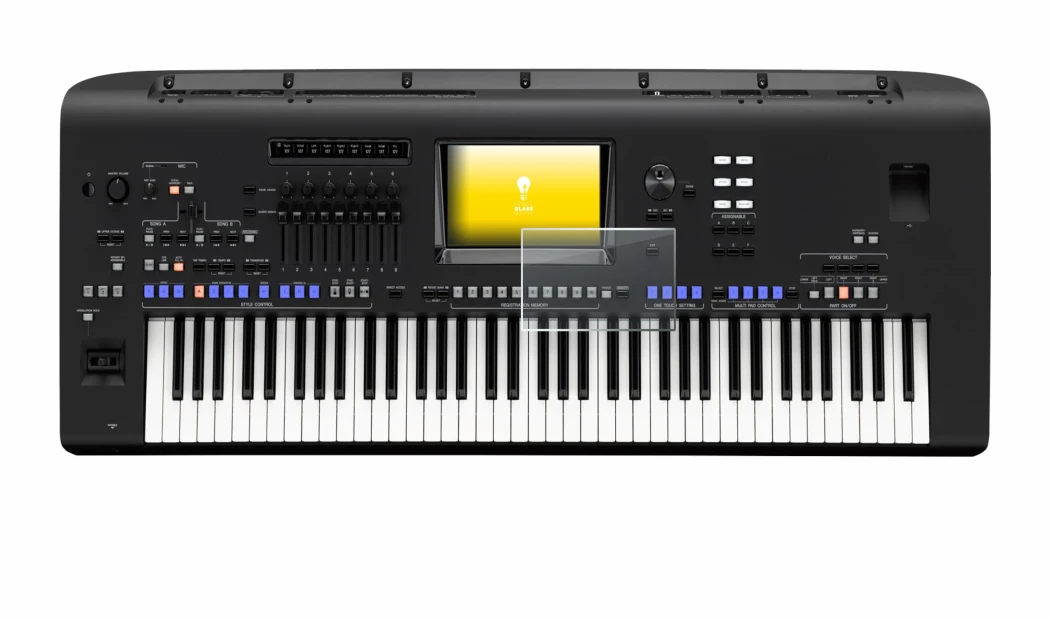 Abbildung des Geräts Yamaha Genos mit einer Vielzahl des Displayschutzes.