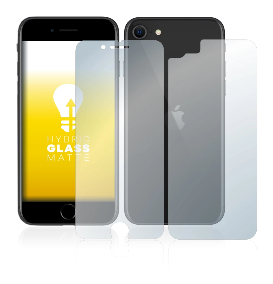 Abbildung des Geräts Apple iPhone SE 2 2020 (Display+Rückseite) mit einer Vielzahl des Displayschutzes.