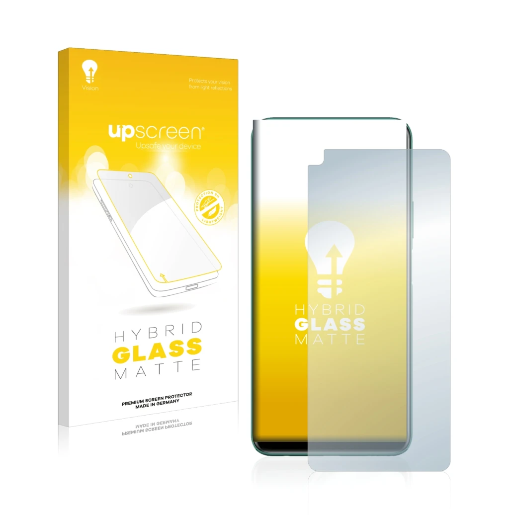 Vorderseite einer Produktverpackung mit dem Markenlogo upscreen. Daneben ist das Gerät Huawei P40 lite 5G mit dem zugehörigen 