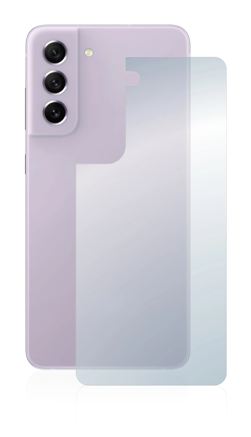 Abbildung des Geräts Samsung Galaxy S21 FE 5G (Rückseite) mit einer Vielzahl des Displayschutzes.