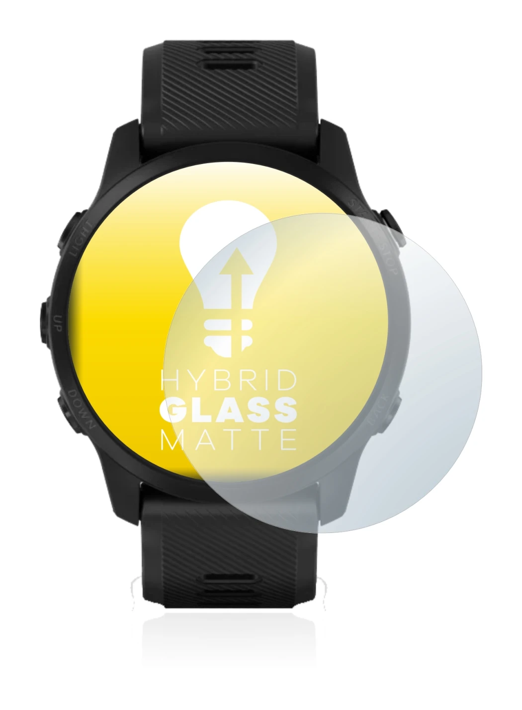 Abbildung des Geräts Garmin Forerunner 945 LTE mit einer Vielzahl des Displayschutzes.