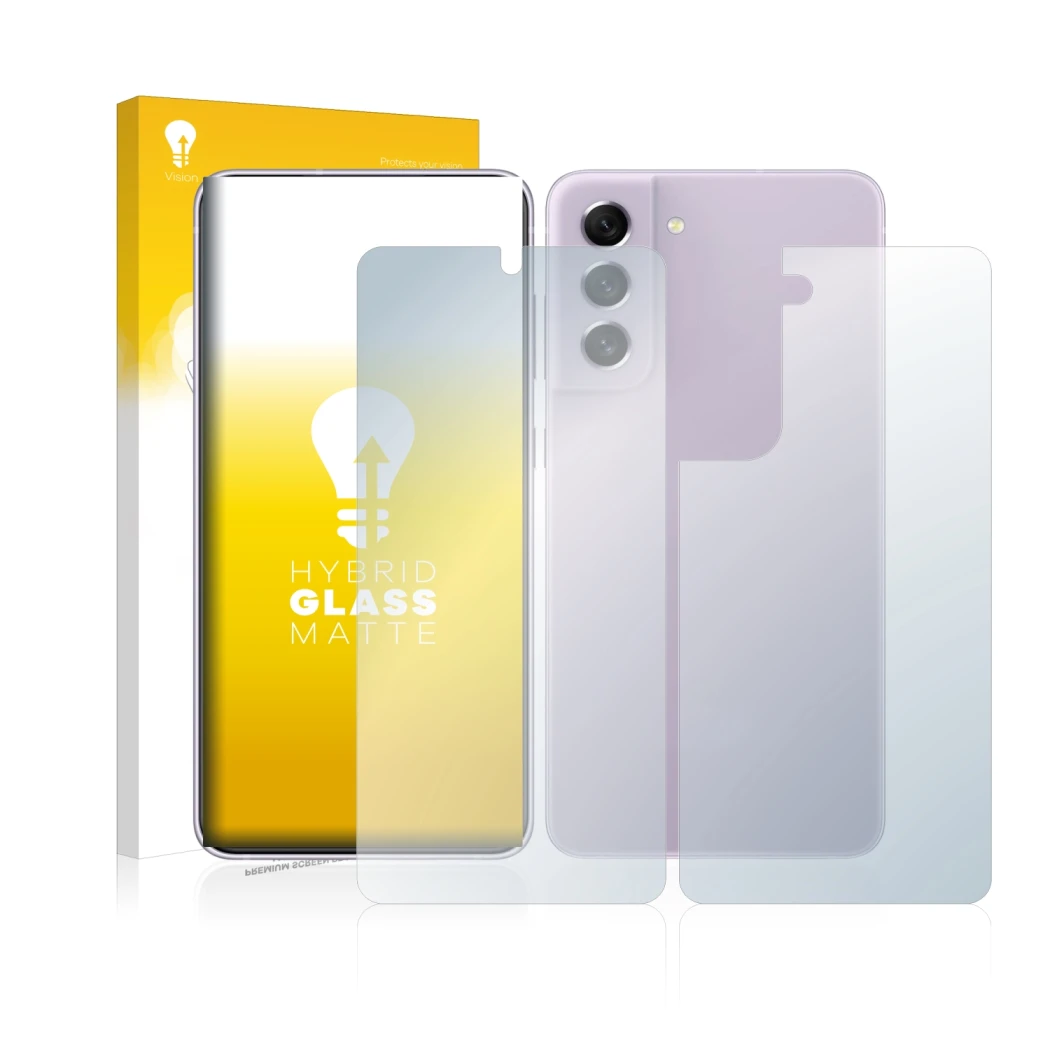 Vorderseite einer Produktverpackung mit dem Markenlogo upscreen. Daneben ist das Gerät Samsung Galaxy S21 FE 5G (Display+Rücks