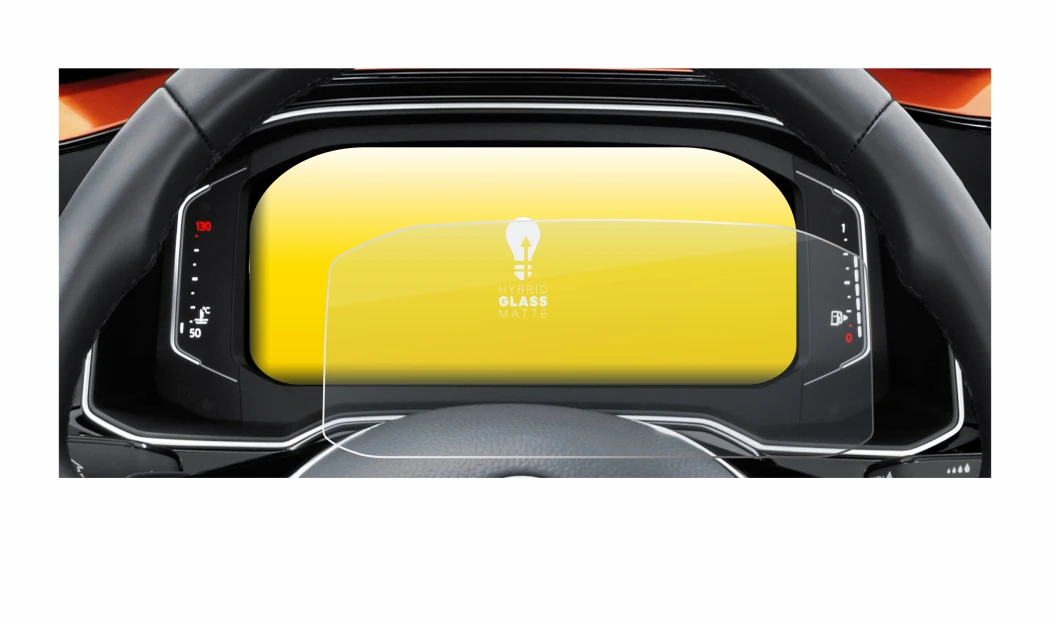 Abbildung des Geräts Volkswagen Polo 6 Digital Cockpit Pro mit einer Vielzahl des Displayschutzes.