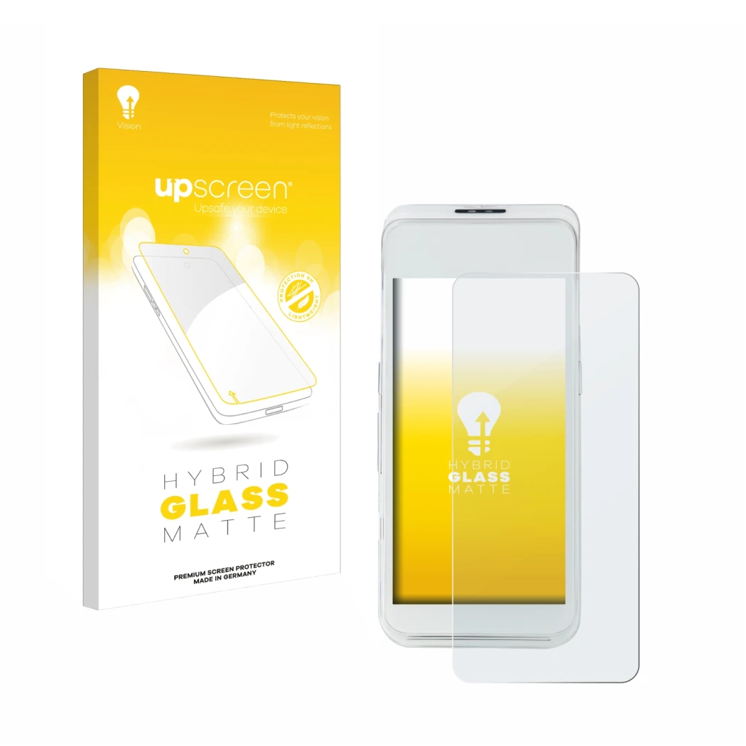 Vorderseite einer Produktverpackung mit dem Markenlogo upscreen. Daneben ist das Gerät Pax A920 Pro mit dem zugehörigen Displa