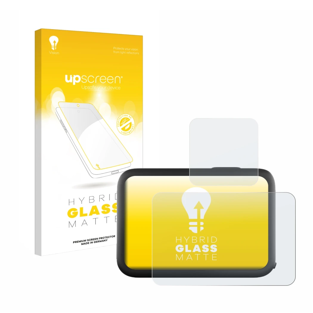 Vorderseite einer Produktverpackung mit dem Markenlogo upscreen. Daneben ist das Gerät GoPro Hero 11 Black mit dem zugehörigen