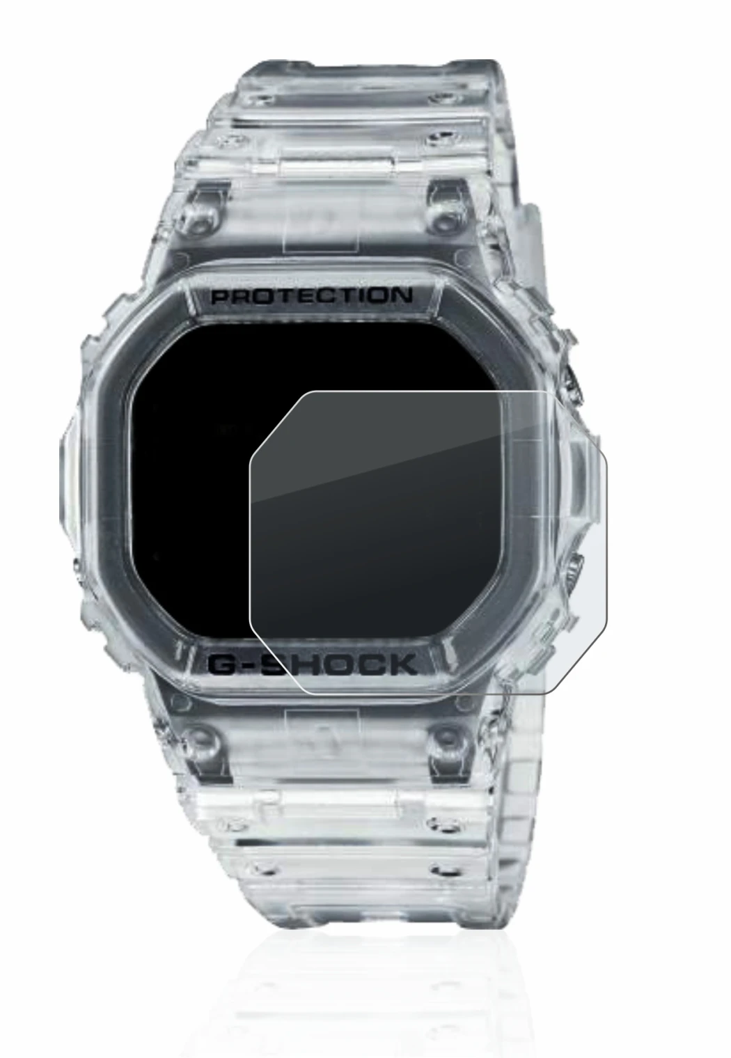 Abbildung des Geräts Casio G-Shock DW-5600SKE-7 mit einer Vielzahl des Displayschutzes.