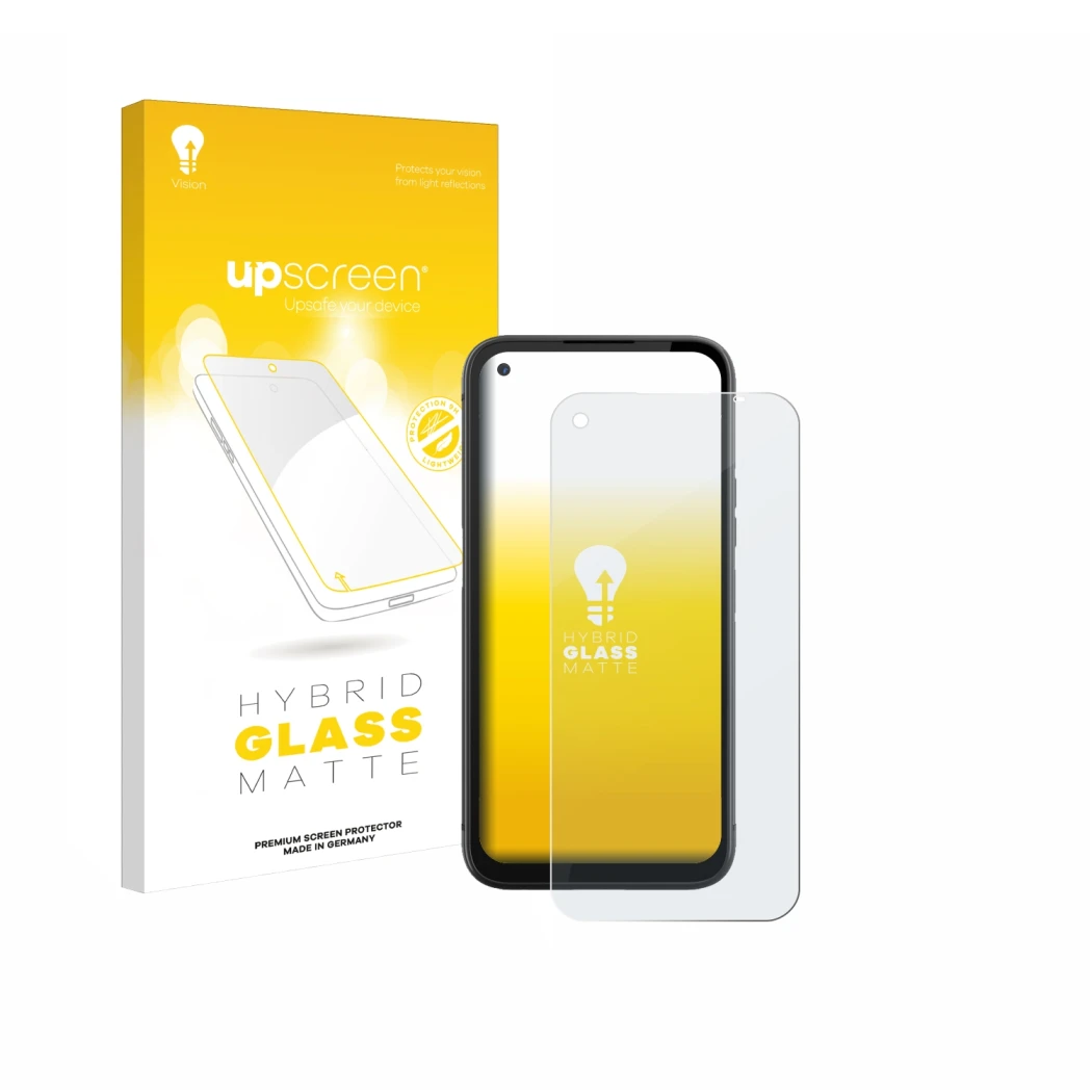 Vorderseite einer Produktverpackung mit dem Markenlogo upscreen. Daneben ist das Gerät Gigaset GX6 mit dem zugehörigen Display