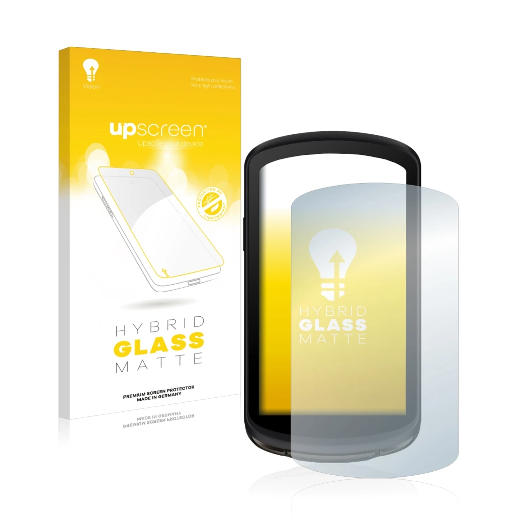 Vorderseite einer Produktverpackung mit dem Markenlogo upscreen. Daneben ist das Gerät Garmin Edge 1040 Solar mit dem zugehöri