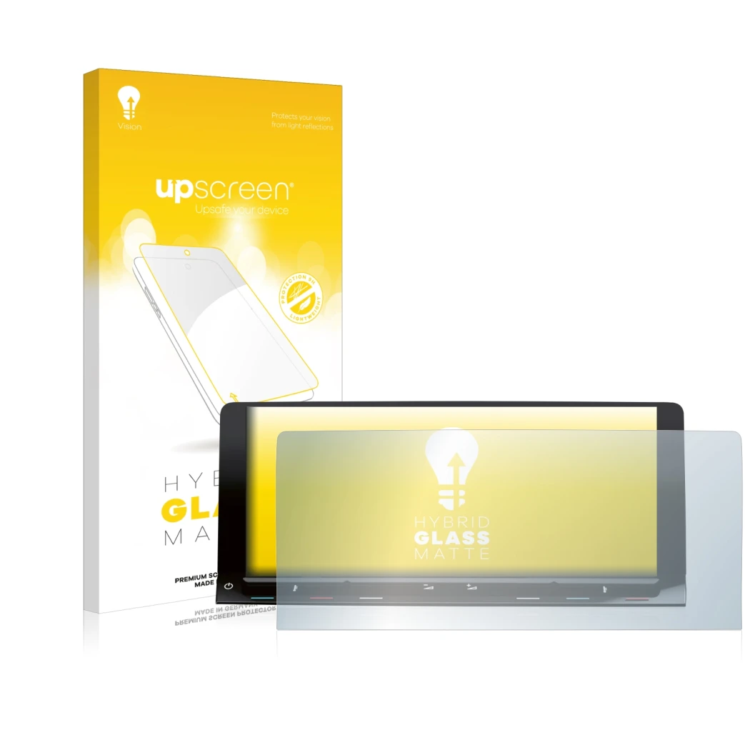 Vorderseite einer Produktverpackung mit dem Markenlogo upscreen. Daneben ist das Gerät Volkswagen T7 Multivan Life Discover Me