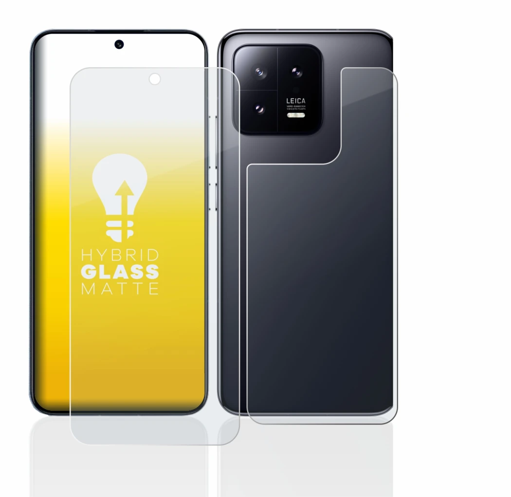 Abbildung des Geräts Xiaomi 13 (Display+Rückseite) mit einer Vielzahl des Displayschutzes.