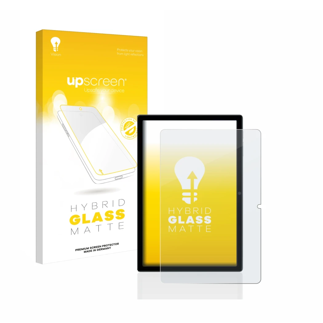 Vorderseite einer Produktverpackung mit dem Markenlogo upscreen. Daneben ist das Gerät Blackview Tab 16 mit dem zugehörigen Di