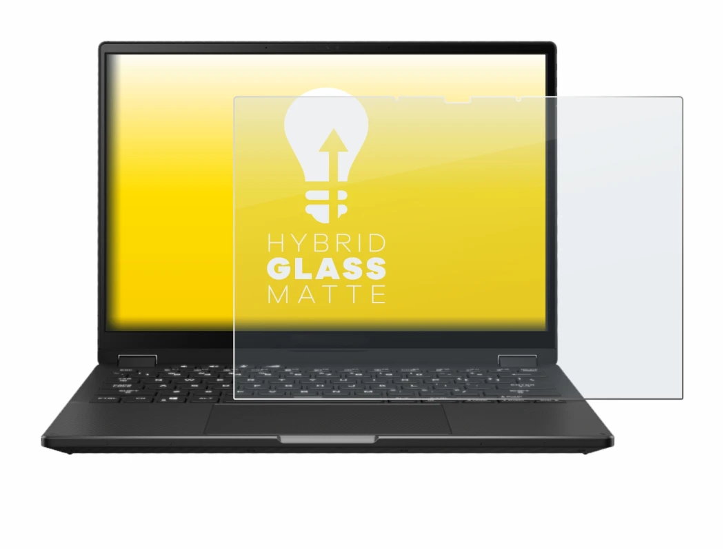 Abbildung des Geräts ASUS ROG Flow X13 2023 mit einer Vielzahl des Displayschutzes.