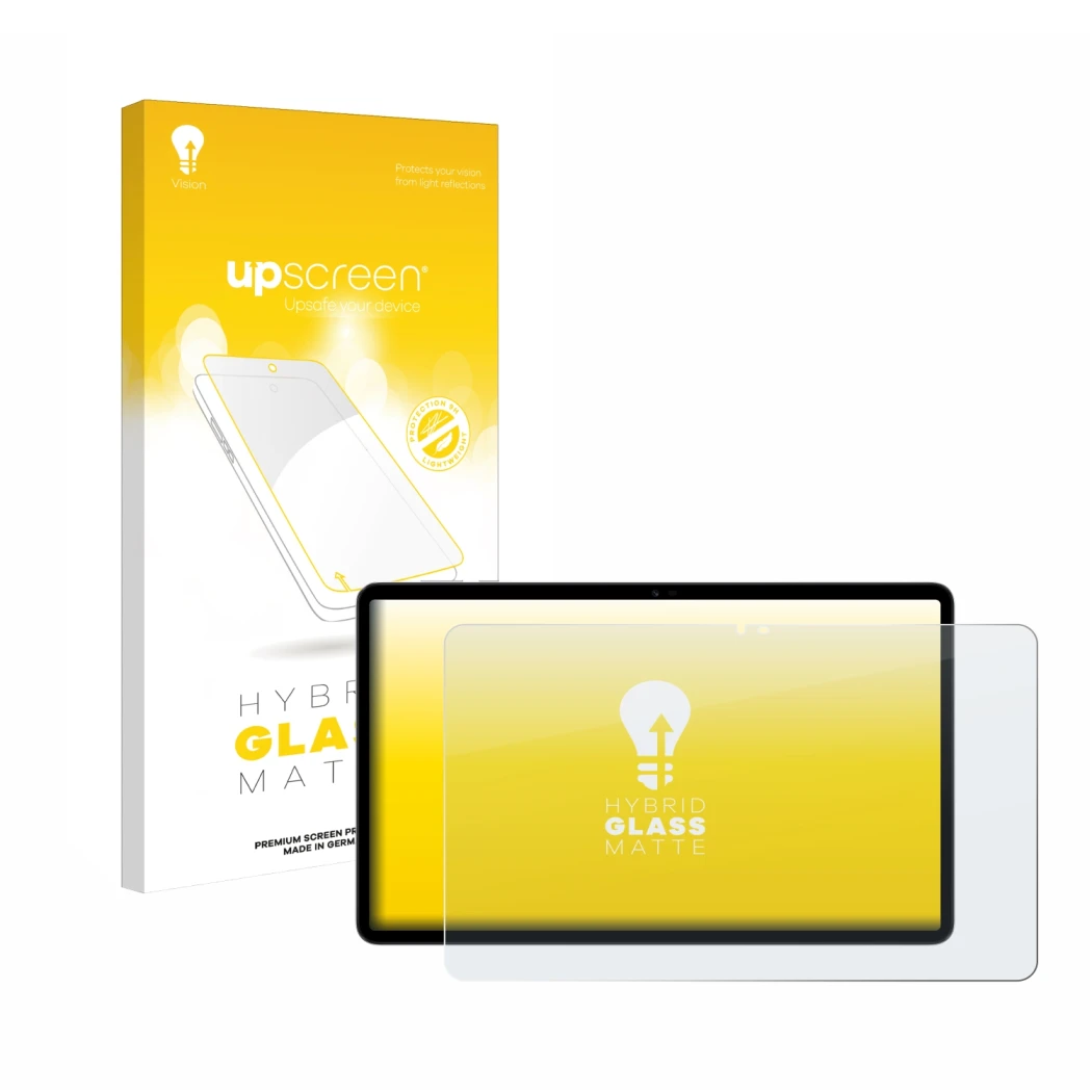 Vorderseite einer Produktverpackung mit dem Markenlogo upscreen. Daneben ist das Gerät Honor Pad X9 mit dem zugehörigen Displa